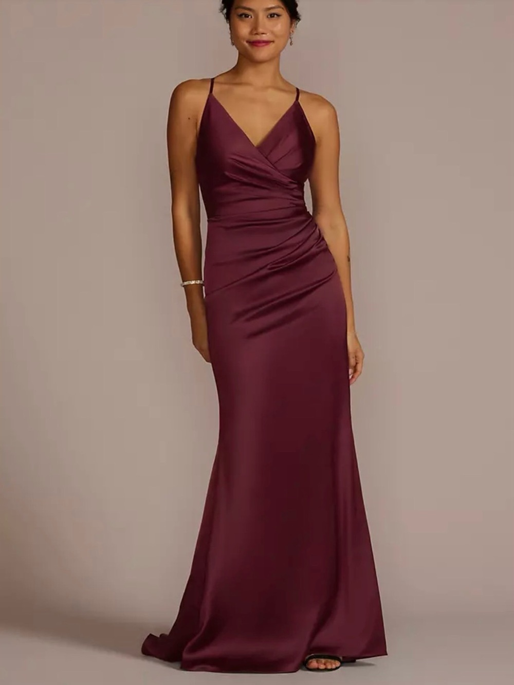 Elegant Satin V-Neck Slip Dress in Burgundy - Picture 3 of 3